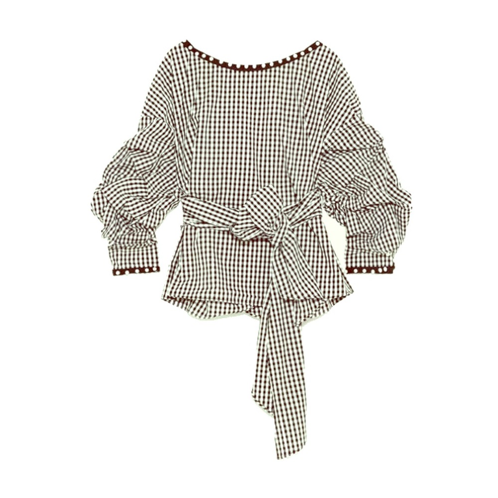 Zara gingham white and black pearl blouse
